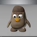 Penguin Shaped Brown Fabric Stool With Plaid Pattern And Plush Texture For Home Decor 3d model