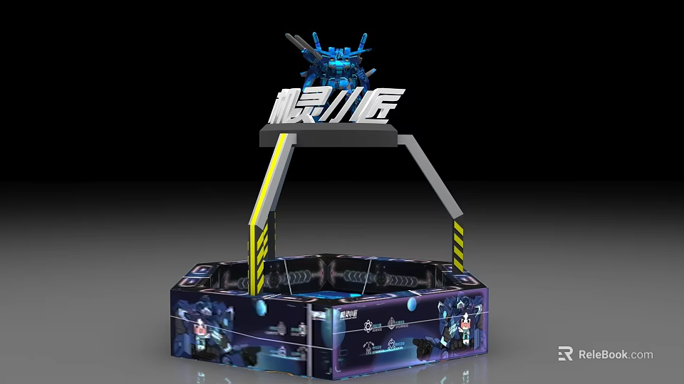 Fun Amusement Equipment with Square Game Platform Blue Mechanical Structure and Colorful Cartoon Patterns 3d model 