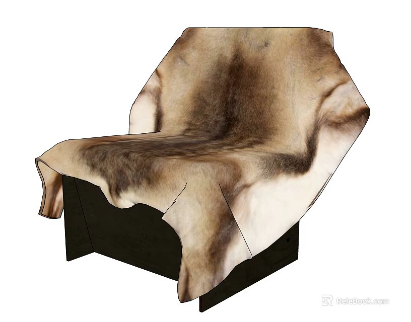 Accent Chair with Plush Brown and Beige Fur Cover and Dark Frame for Cozy Living Space 3d model 