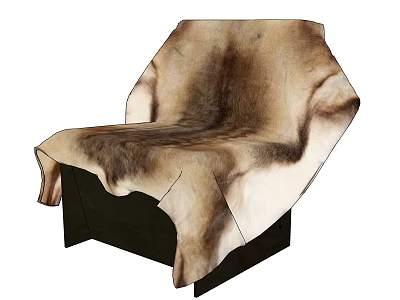 Accent Chair with Plush Brown and Beige Fur Cover and Dark Frame for Cozy Living Space 3d model