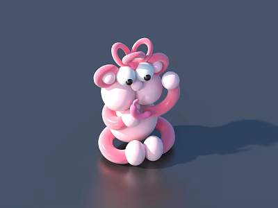 Pink Cartoon Monkey Toy With Bow On Head And Curly Tail 3d model