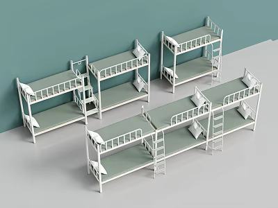 White Bunk Beds with Ladder and Guardrails in Modern Bedroom Setting 3d model