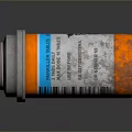 Household Product Plastic Bottle With White Cap Orange Blue Stripes And Label