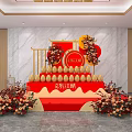 Modern Commercial Event Equipment Display With Red Decorations And Golden Frame