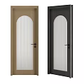 Light Wood and Dark Gray Swing Doors with Arched Vertical Ribbed Glass and Black Handles