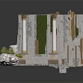 Architectural Interior Featuring Marble Walls Green Vertical Gardens And Geometric Floor Tiles