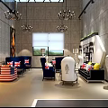 Modern Shop Front Desk Area With Chandeliers Sofa Seating And Decorative Mannequin