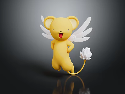 Game And Movie Character Yellow Cartoon Figure With White Wings And Lotus Shaped Tail 3d model