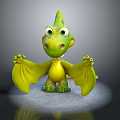 Cute Green 3D Cartoon Dragon Character With Yellow Wings And Big Eyes