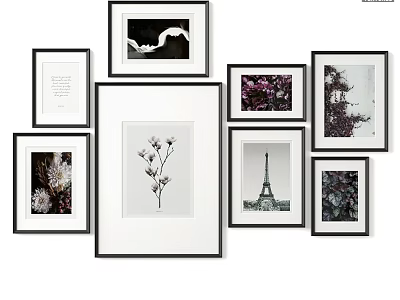 Modern Picture Frames With Various Artworks Including Flowers Eiffel Tower And Plants 3d model