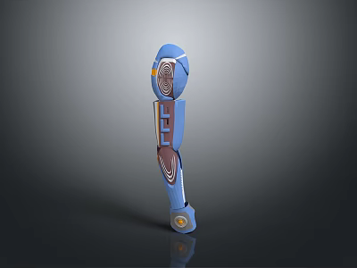 Blue Humanoid Mechanical Character With Circular Components And Orange Accents 3d model
