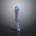 Blue Humanoid Mechanical Character With Circular Components And Orange Accents