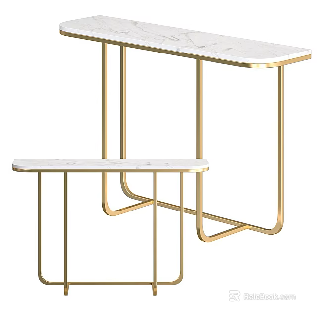 Modern Functional Desk With Marble Top And Gold Metal Double Tier Frame Design 3d model 