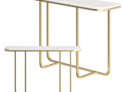 Modern Functional Desk With Marble Top And Gold Metal Double Tier Frame Design 3d model