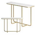 Modern Functional Desk With Marble Top And Gold Metal Double Tier Frame Design
