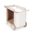 Mobile Side Table With Wooden Frame Transparent Top Beige Storage Bag And Wheels