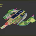 Futuristic Spaceship Model with Advanced Design and Gold Blue Components for Space Exploration