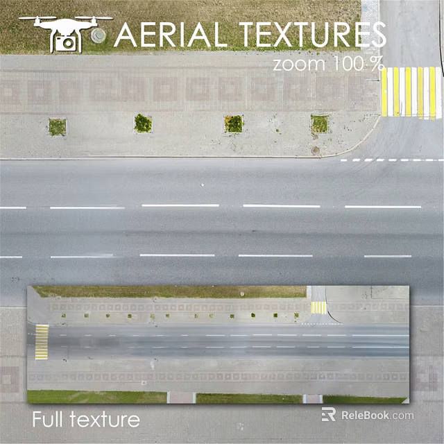Urban Road Components With Lane Lines Green Strips And Zebra Crossings 3d model 