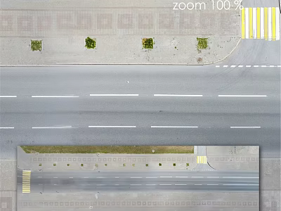 Urban Road Components With Lane Lines Green Strips And Zebra Crossings 3d model