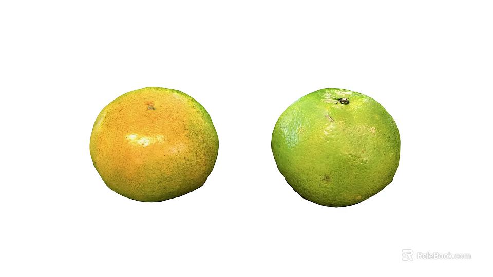 Fresh Yellow and Green Citrus Fruits Displayed on White Background 3d model 