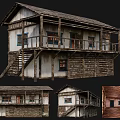 Traditional Ancient Building With Wooden Structure Balcony Stairs And Multi View Details