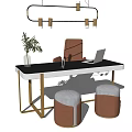 Modern Office Desk Setup With Brown Chair Laptop And Stools 3d model