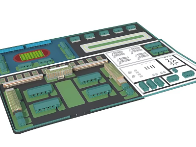 Detailed Site Plan Layout With Buildings Green Spaces And Labeled Areas 3d model