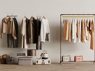Stylish Clothing Display With Coats Jackets And Accessories 3d model