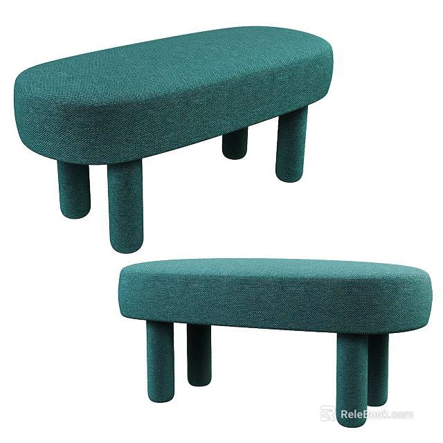 Green Upholstered Sofa Stools with Cylindrical Legs for Modern Living Room Decor 3d model 