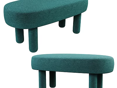 Green Upholstered Sofa Stools with Cylindrical Legs for Modern Living Room Decor 3d model