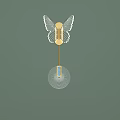Wing Shaped Golden Wall Lamp With White Details And Circular Base Blue Accent Radiant Lines