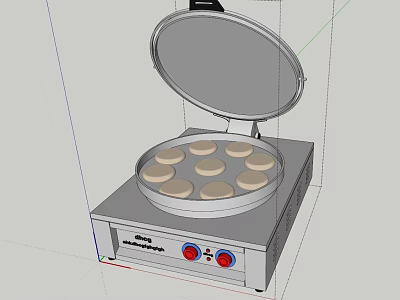 Durable Stainless Steel Electric Griddle With Open Lid And Freshly Cooked Pancakes 3d model