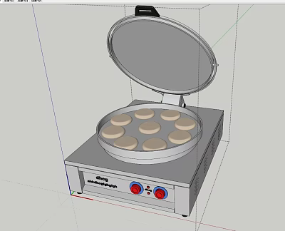 Durable Stainless Steel Electric Griddle With Open Lid And Freshly Cooked Pancakes 3d model