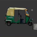 Detailed Green and Yellow Tuk Tuk with Canopy on Gray Display Platform