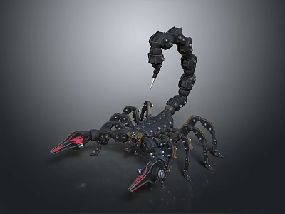 Black Mechanical Scorpion Decor With Red Claws Metal Tail And Lifelike Design 3d model