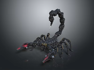 Black Mechanical Scorpion Decor With Red Claws Metal Tail And Lifelike Design 3d model