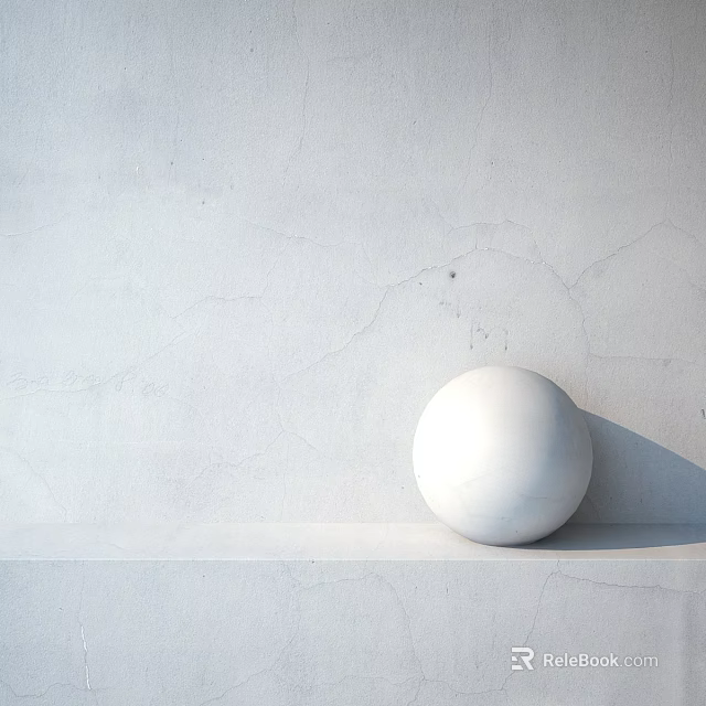 White Sphere Architectural Component Placed On Surface Against Cracked White Wall 3d model 