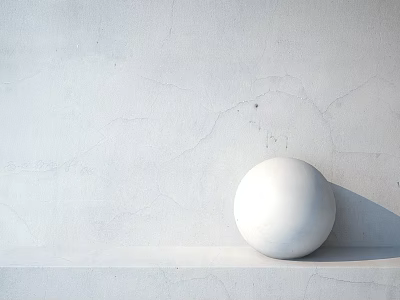 White Sphere Architectural Component Placed On Surface Against Cracked White Wall 3d model