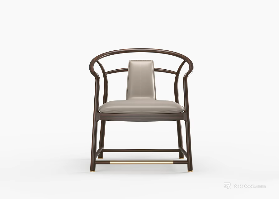 Modern Leisure Chair With Wooden Frame Leather Upholstery And Curved Armrests 3d model 