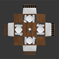 Wooden Dining Set With Four Chairs Tableware And Decorative Centerpiece For Modern Dining Room