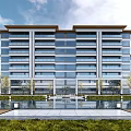 Modern High Rise Building With Glass Curtain Walls Balconies And Brown Roof Design