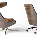 Modern Office Chair With Leather And Wooden Design In Gray Brown Swivel Style