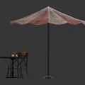Outdoor Patio Furniture Set With Round Wooden Table Chairs And Red White Striped Umbrella
