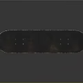 Classic Skateboard With Black Deck Wooden Edge And Four Shiny Wheels On Black Background