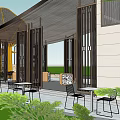 Modern Pavilion Design With Curved Roof Greenery Seating Area And Sunshade Structures