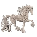 Decorative Wooden Horse Sculpture With Intricate Carved Patterns And Lifted Leg