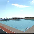 Vibrant Playground With Swimming Pool Lane Lines Colorful Play Facilities Track And Sun Loungers