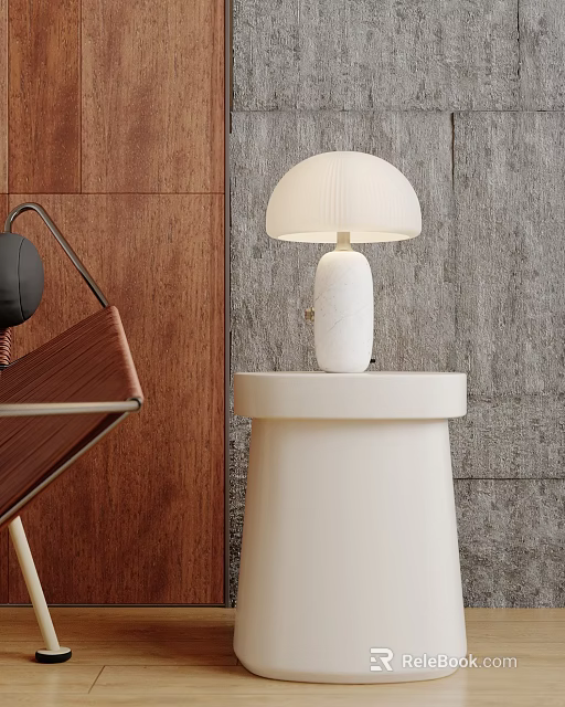 White Minimalist Table Lamp With Dome Shade For Modern Home Interior 3d model