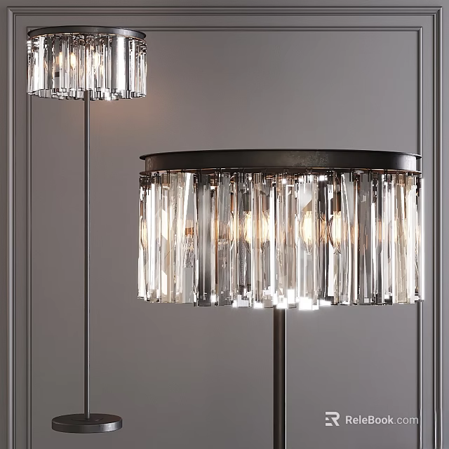 Elegant Modern Crystal Floor Lamp With Transparent Prisms And Black Metal Stand 3d model 
