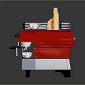 Red And Silver Espresso Coffee Machine With Paper Cups White Cups And Tray